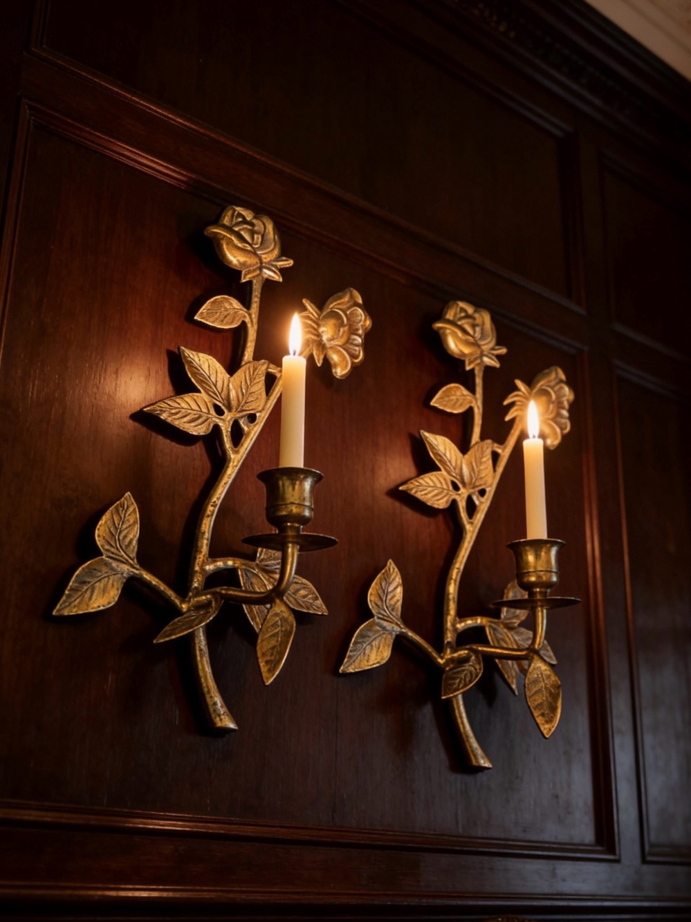 Vintage brass wall candle holders